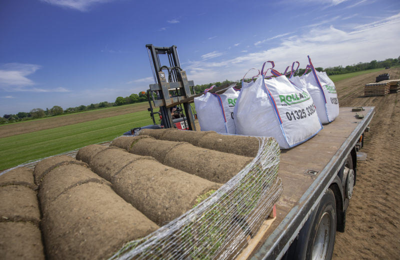 Garden turf and top soil loaded for delivery