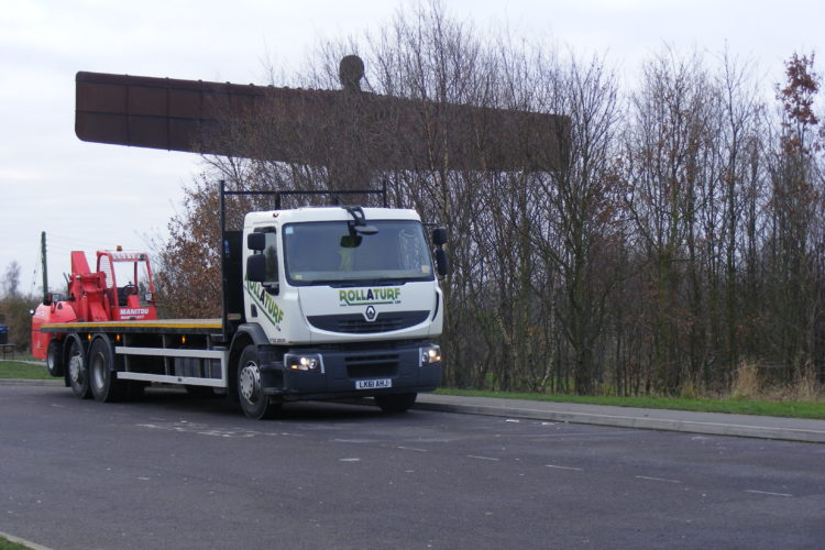 Rollaturf delivery wagon on the A1 by the Angel of the North