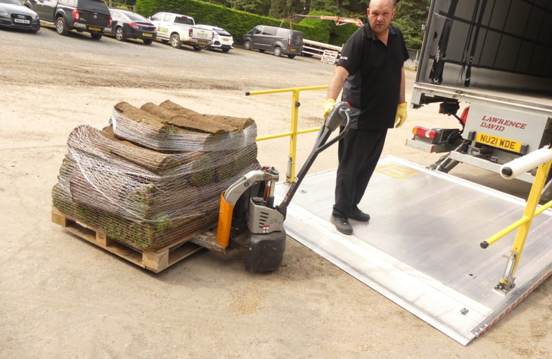 Stack of lawn turf ready for delivery